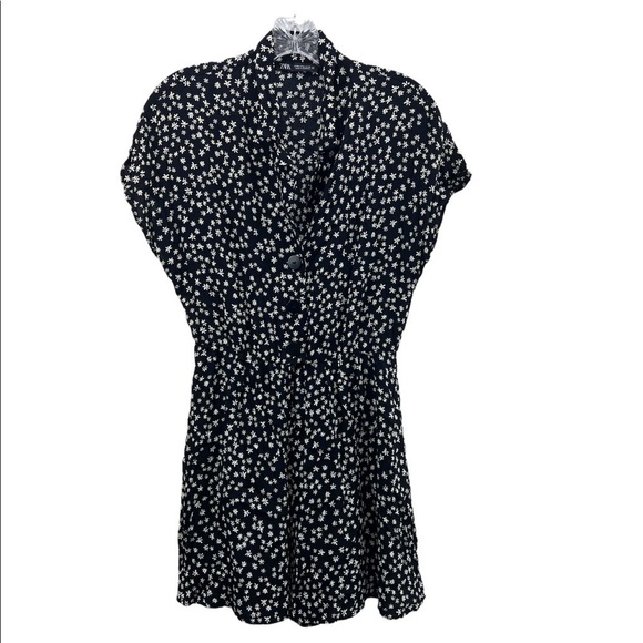 Zara Black Micro Daisy Pattern Romper Jumper Womens SZ Medium Whimsical Ditzy - Picture 3 of 16